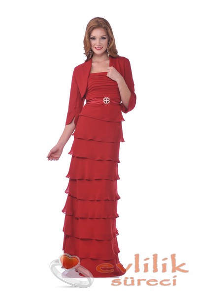 Kırmızı Renkli Bolerolu Abiye Modeli