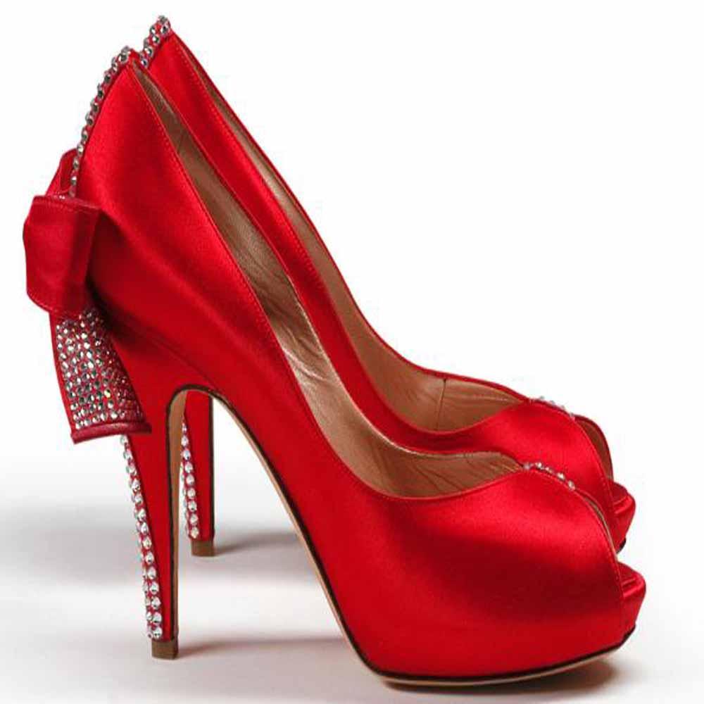 Ucu Açık Kırmızı Yüksek İşlemeli Topuklu Söz Ayakkabı Modelleri